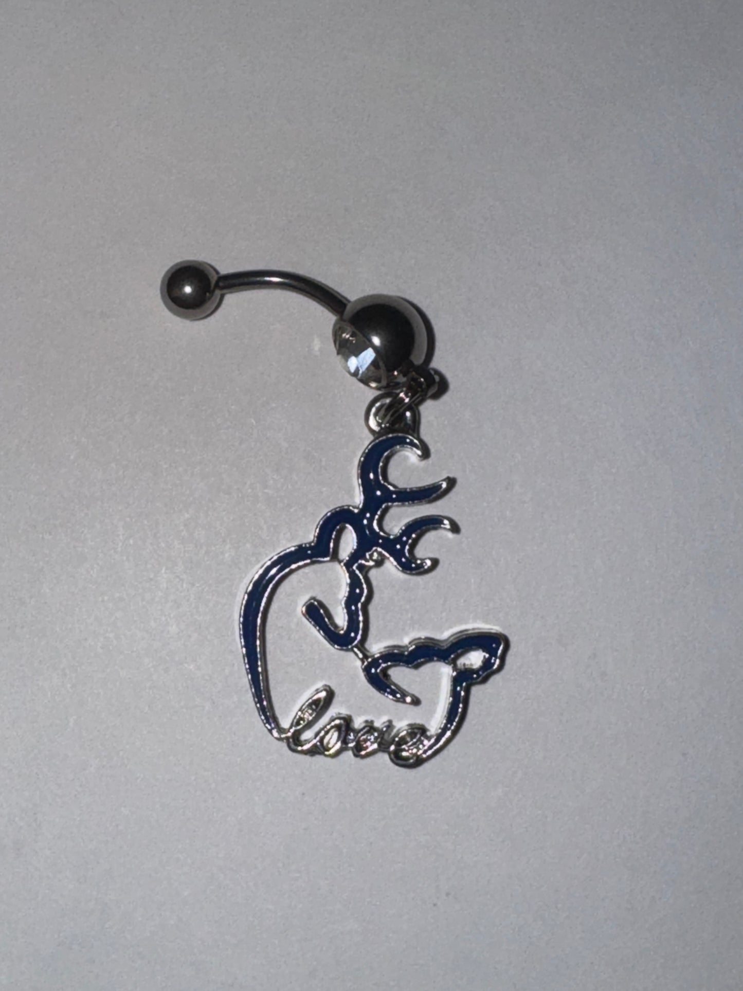 Navy Blue Buck and Doe Love Browning Dangle Belly Ring