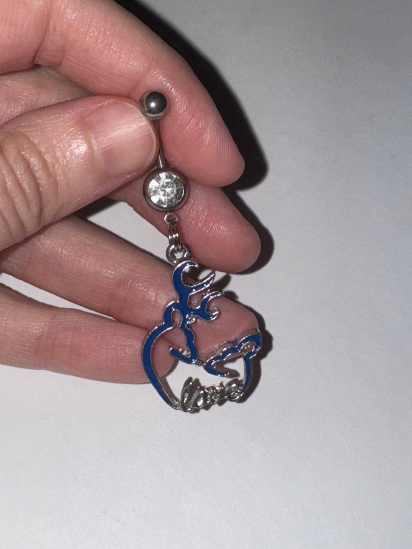 Navy Blue Buck and Doe Love Browning Dangle Belly Ring
