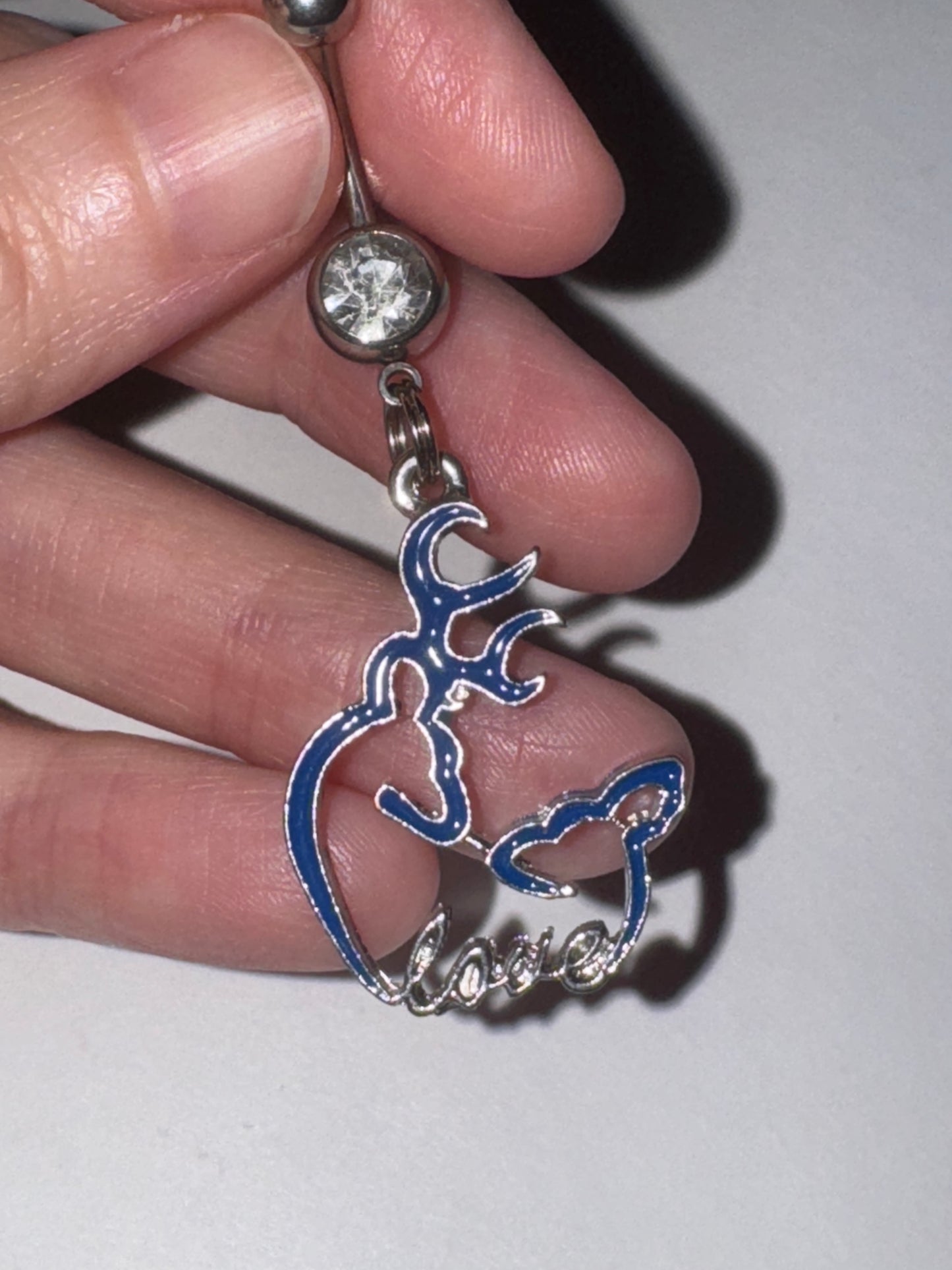 Navy Blue Buck and Doe Love Browning Dangle Belly Ring