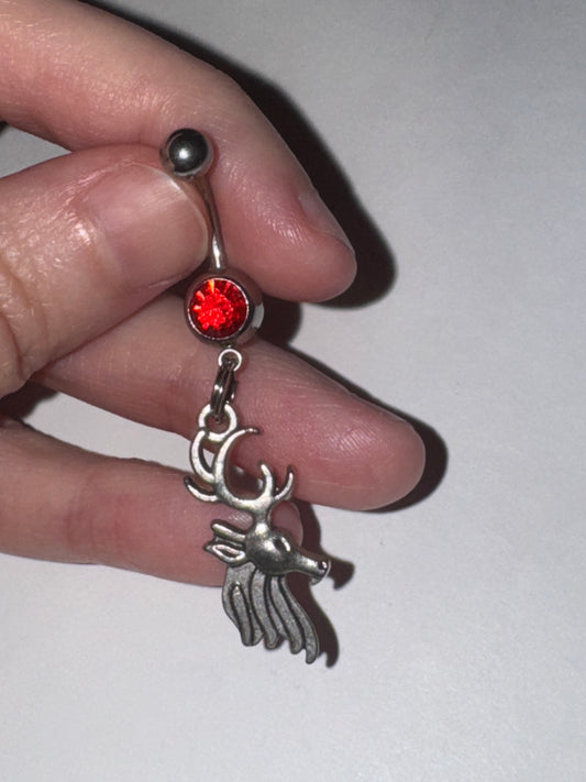 Buck Head Red Gem Dangle Belly Ring