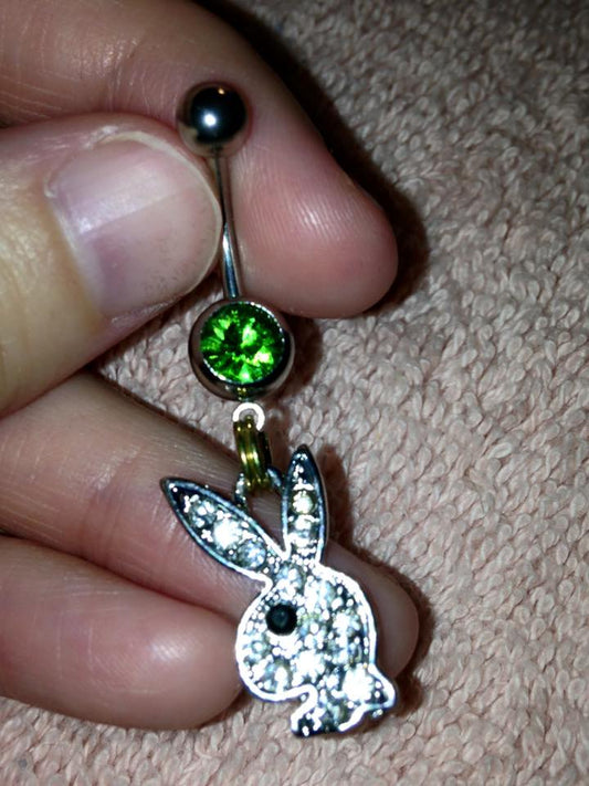 Clear Rhinestone Play boy-looking Bunny Dangle Belly Ring