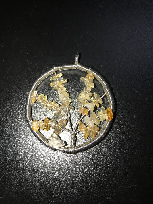 2 1/8" Natural Citrine Gemstone Tree Of Life Wire Wrap Pendant