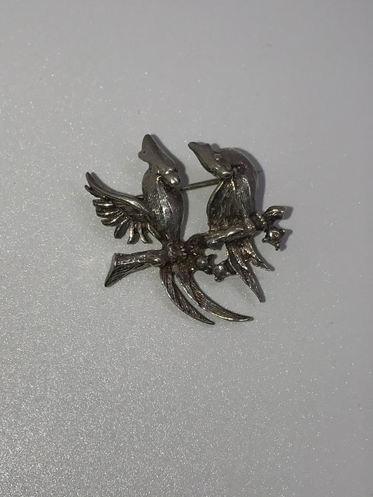 Vintage Silver 2 Cockatiel Bird pin