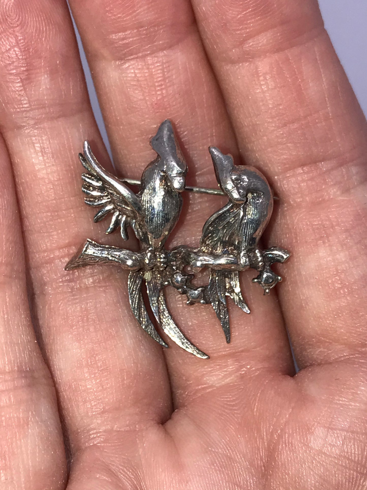 Vintage Silver 2 Cockatiel Bird pin