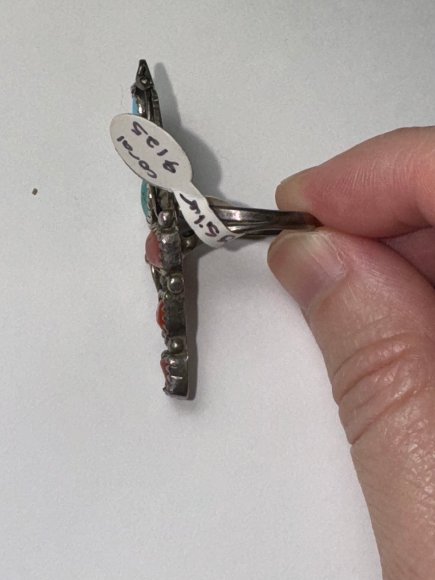 Sterling Silver Turquoise And Coral Ring, Size 9