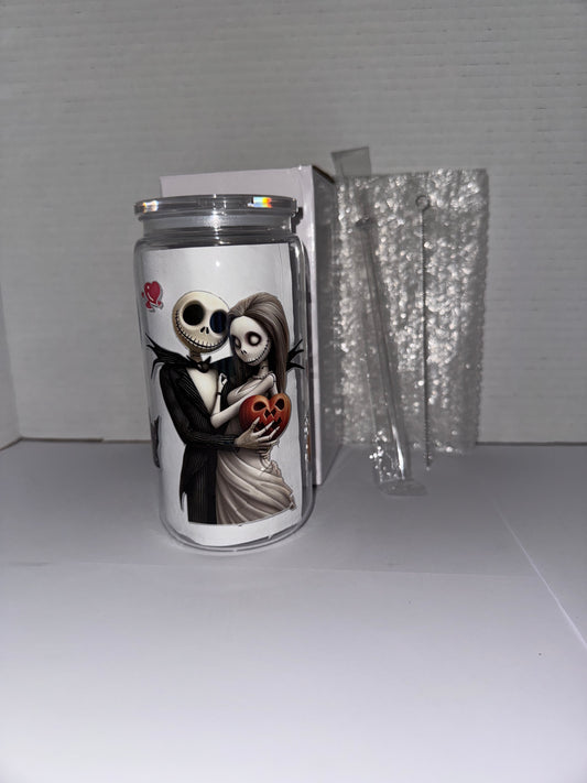 Halloween Wedding Themed 16 Oz Plastic Cup With Love Hearts, damaged