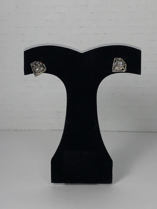 Silver Diamond Shaped Rhinestone Stud Earrings