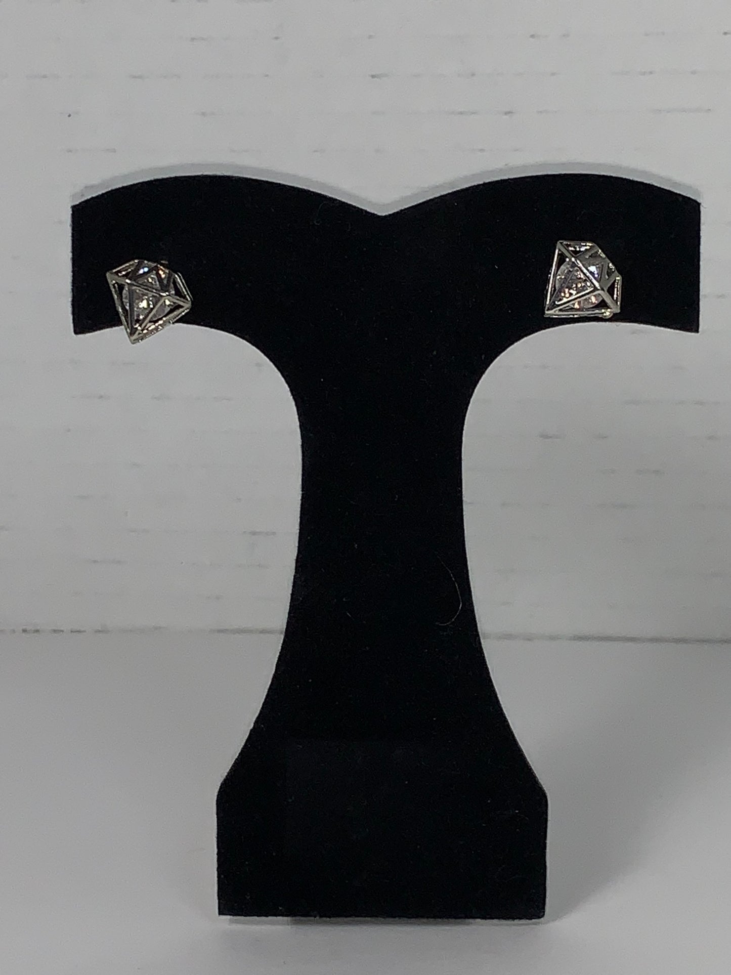 Silver Diamond Shaped Rhinestone Stud Earrings