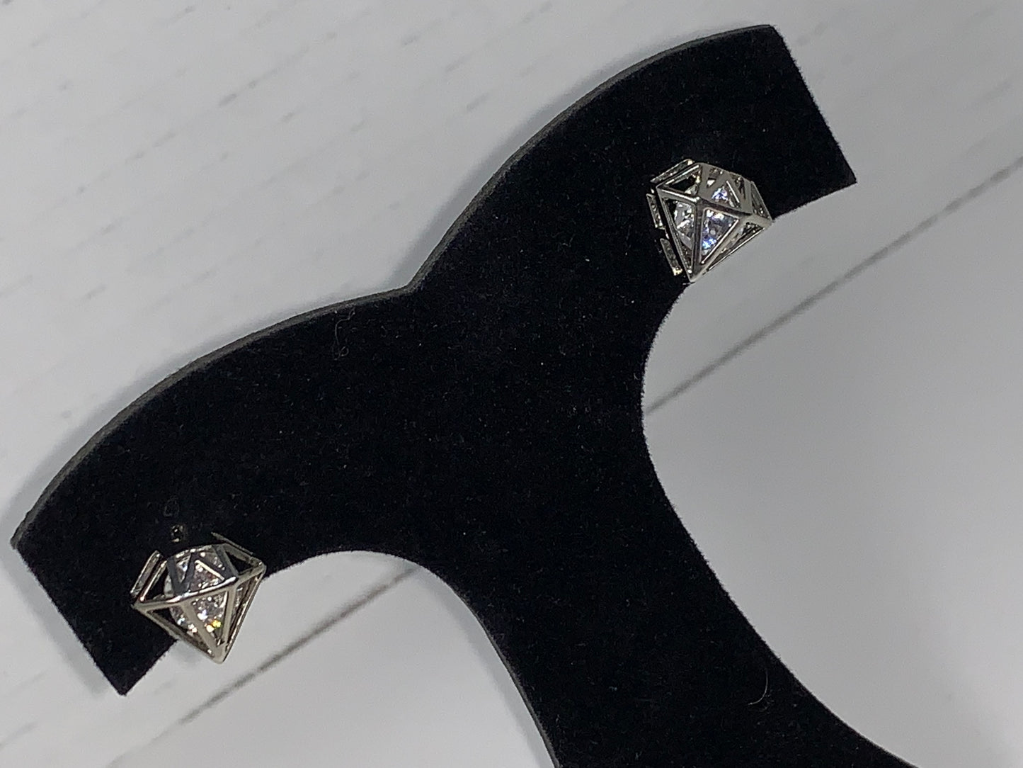 Silver Diamond Shaped Rhinestone Stud Earrings
