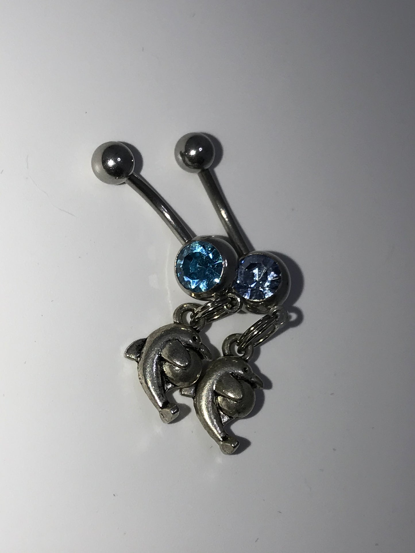 Aqua Blue Gem Dolphin with Ball Dangle Belly Ring