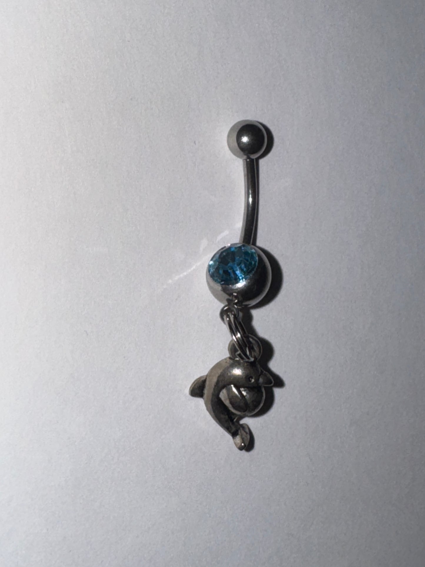 Aqua Blue Gem Dolphin with Ball Dangle Belly Ring