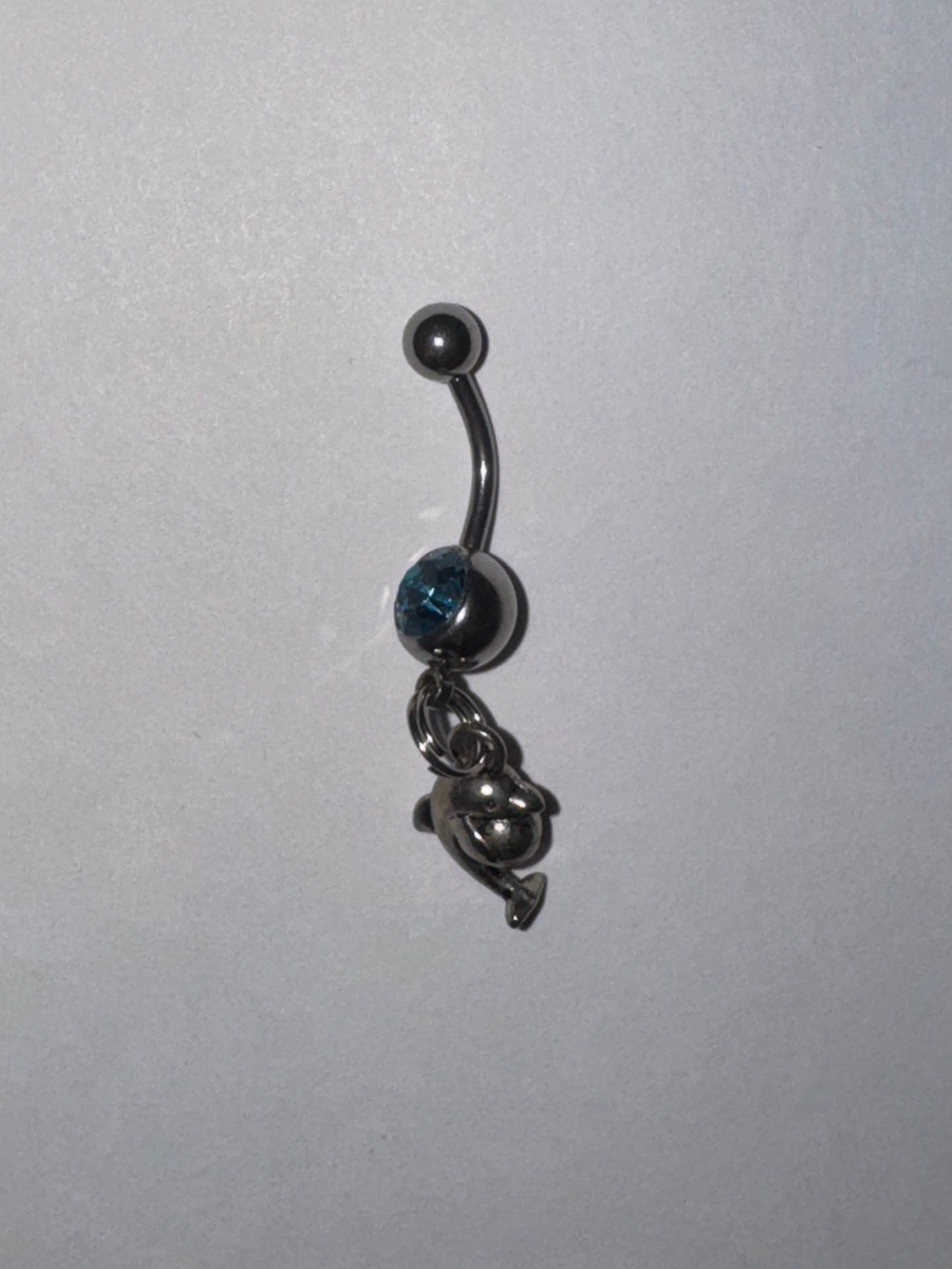 Aqua Blue Gem Dolphin with Ball Dangle Belly Ring