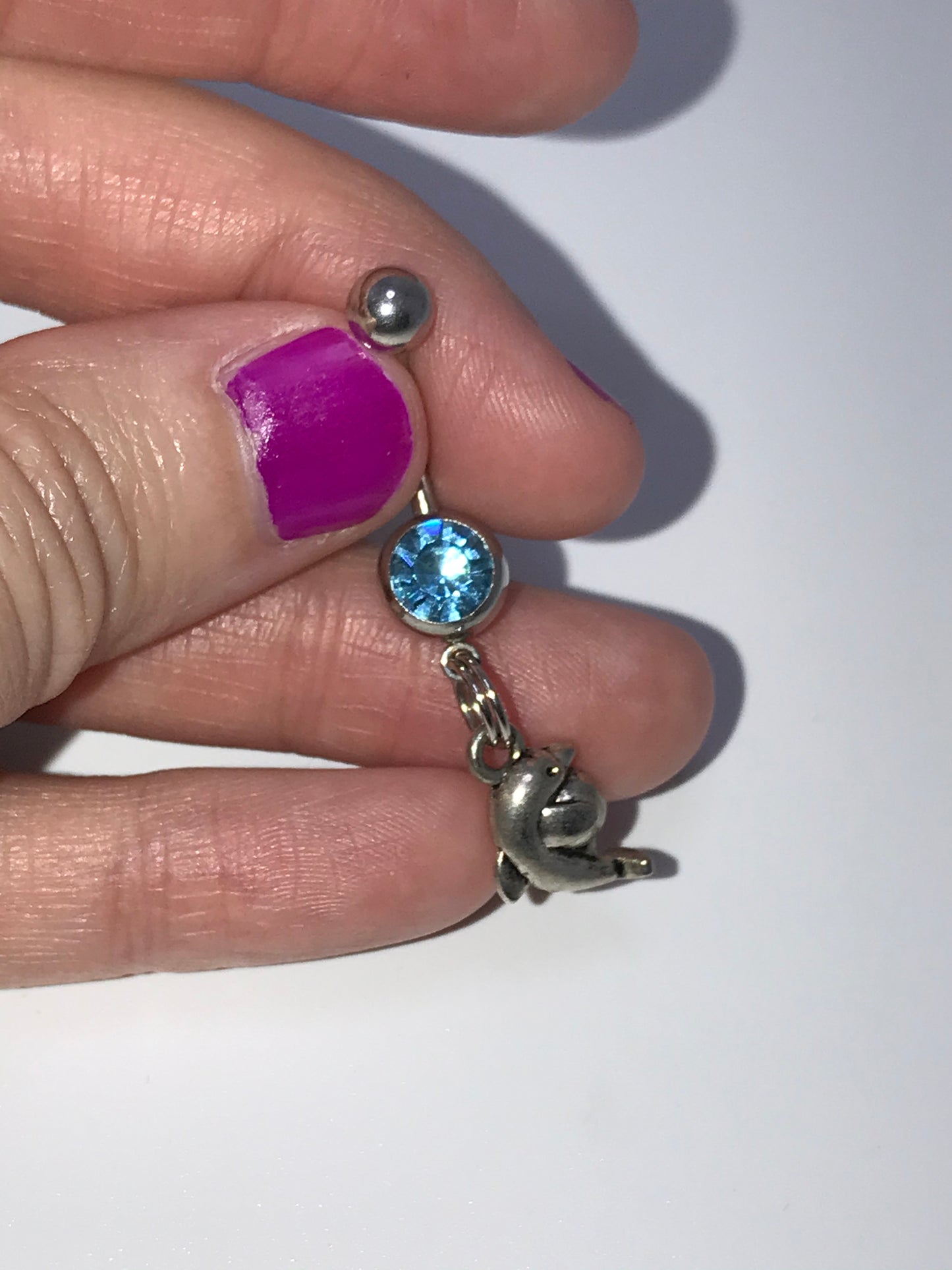 Aqua Blue Gem Dolphin with Ball Dangle Belly Ring