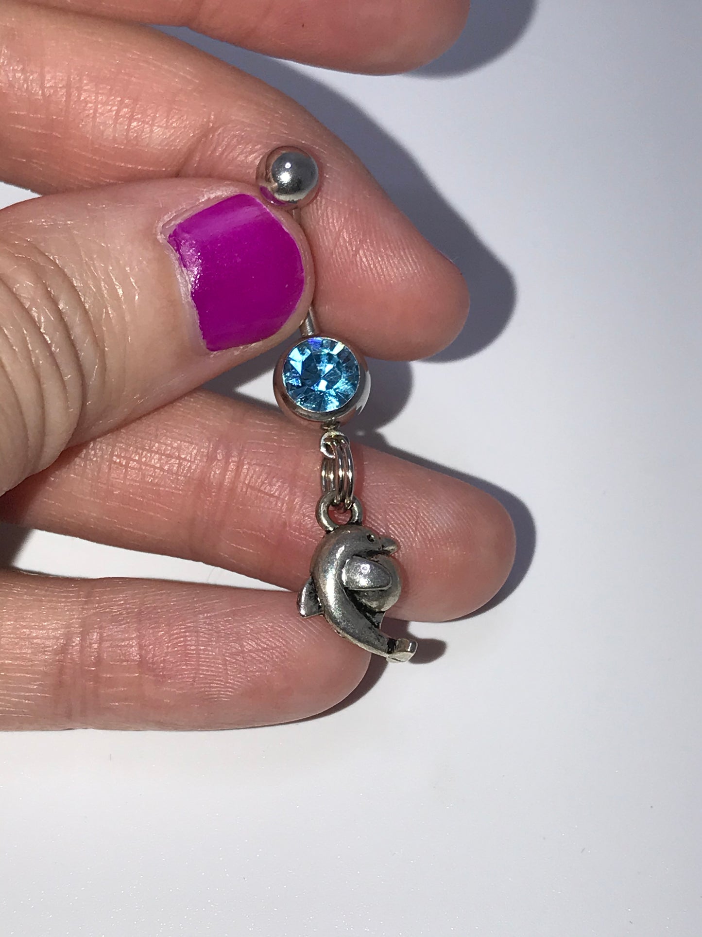 Aqua Blue Gem Dolphin with Ball Dangle Belly Ring