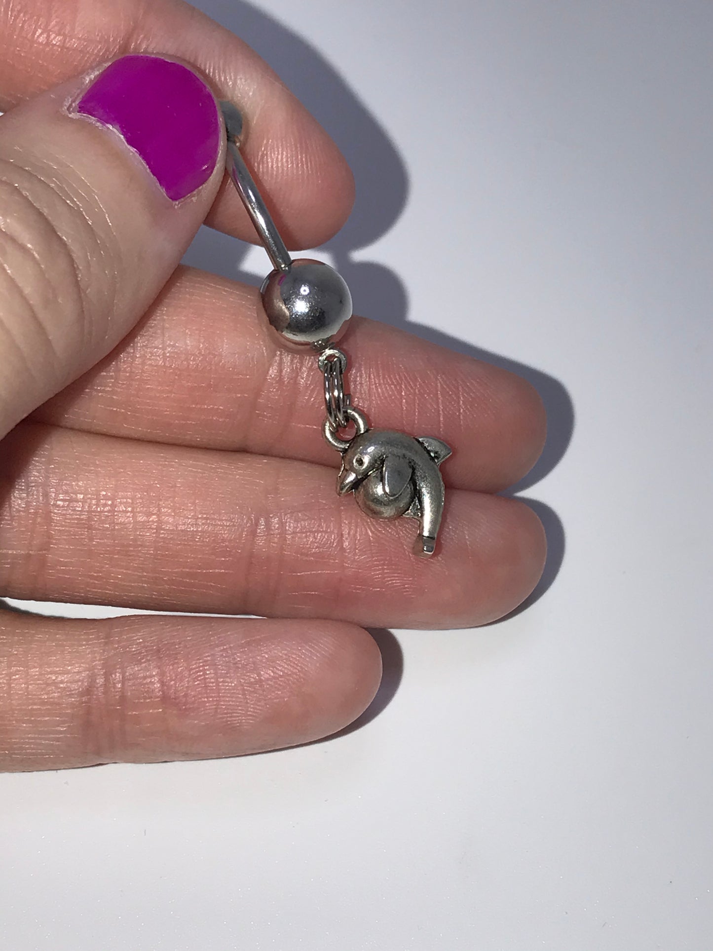 Aqua Blue Gem Dolphin with Ball Dangle Belly Ring