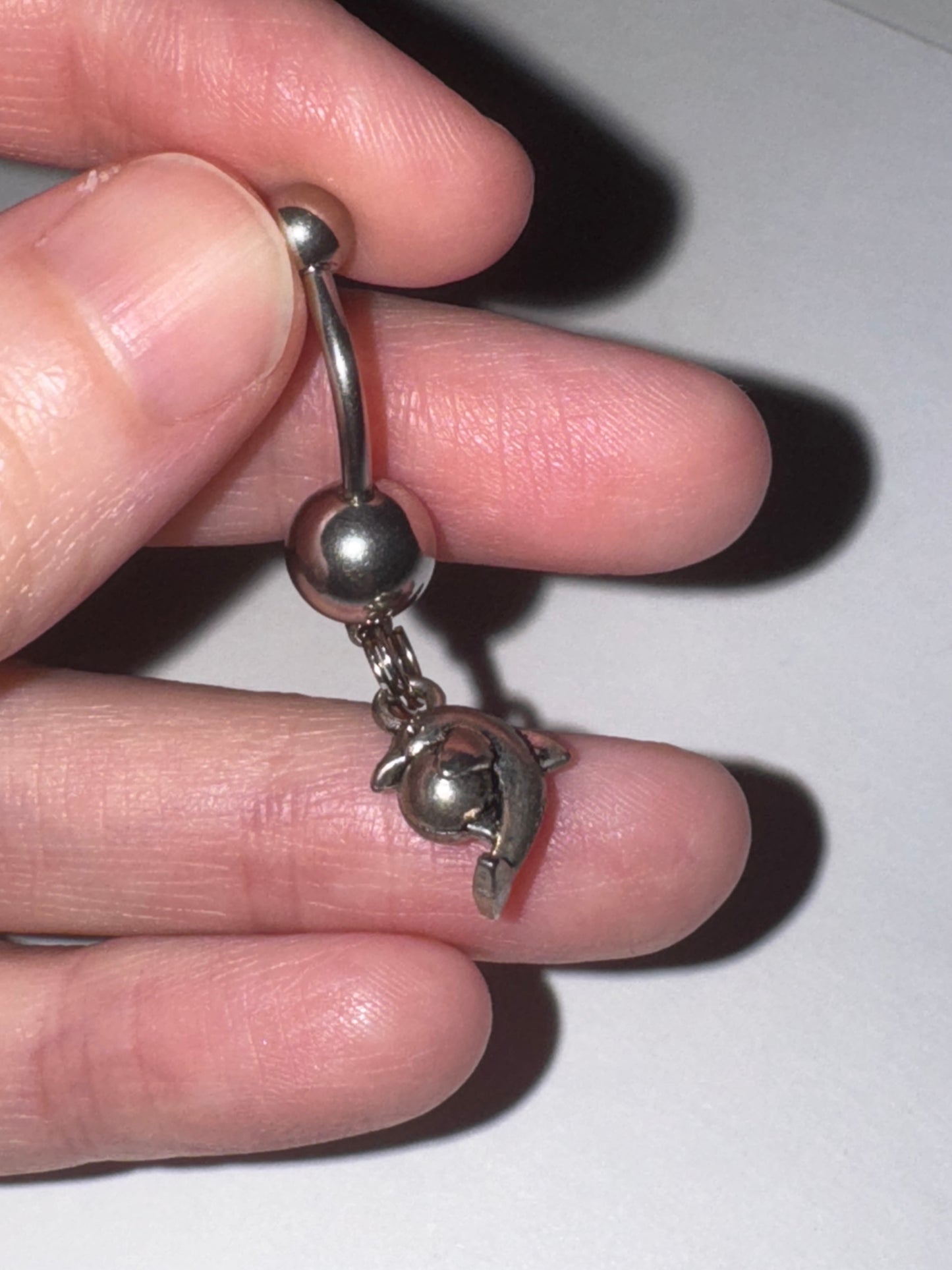 Aqua Blue Gem Dolphin with Ball Dangle Belly Ring