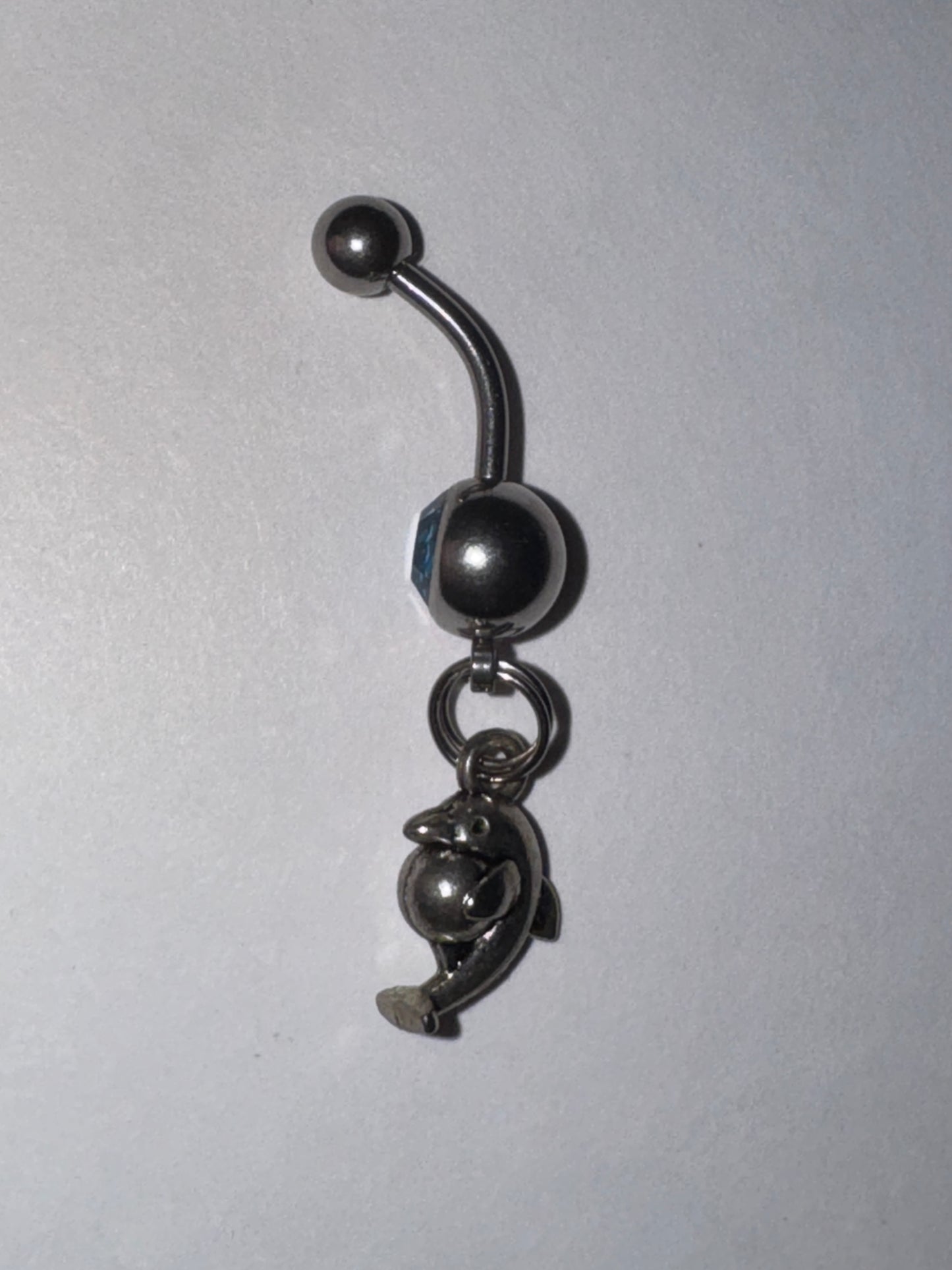 Aqua Blue Gem Dolphin with Ball Dangle Belly Ring