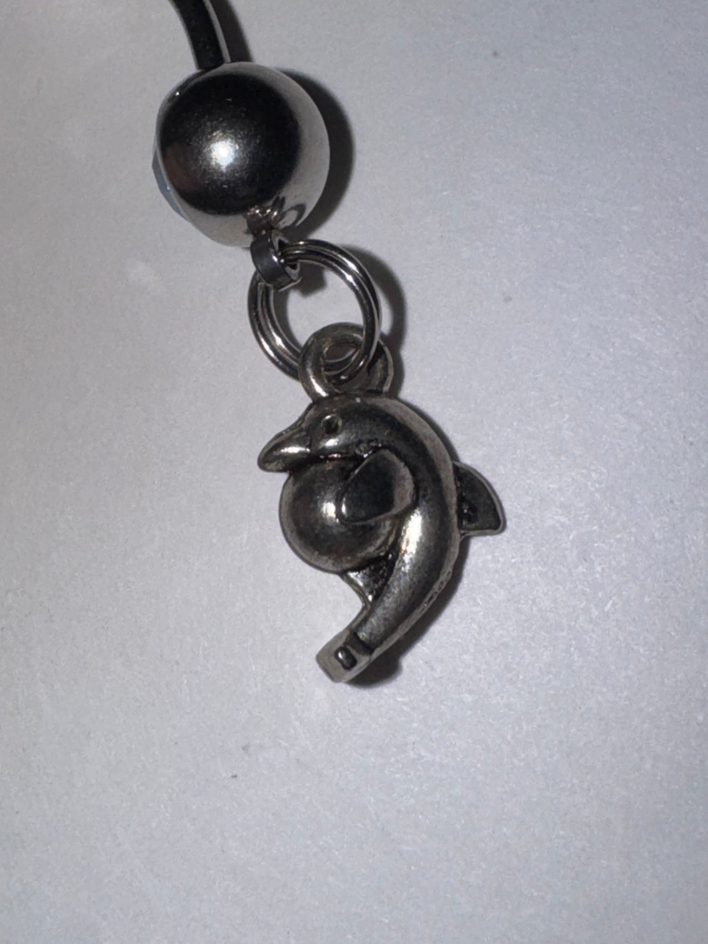 Aqua Blue Gem Dolphin with Ball Dangle Belly Ring