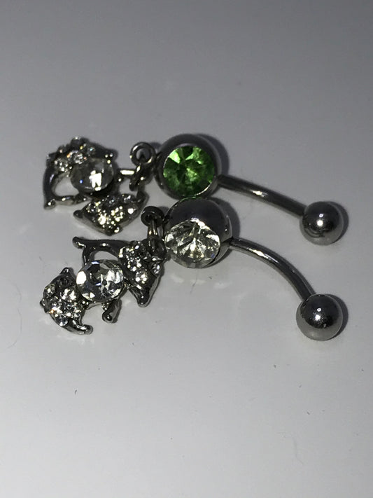 Clear Rhinestone Dolphin Dangle Belly Ring