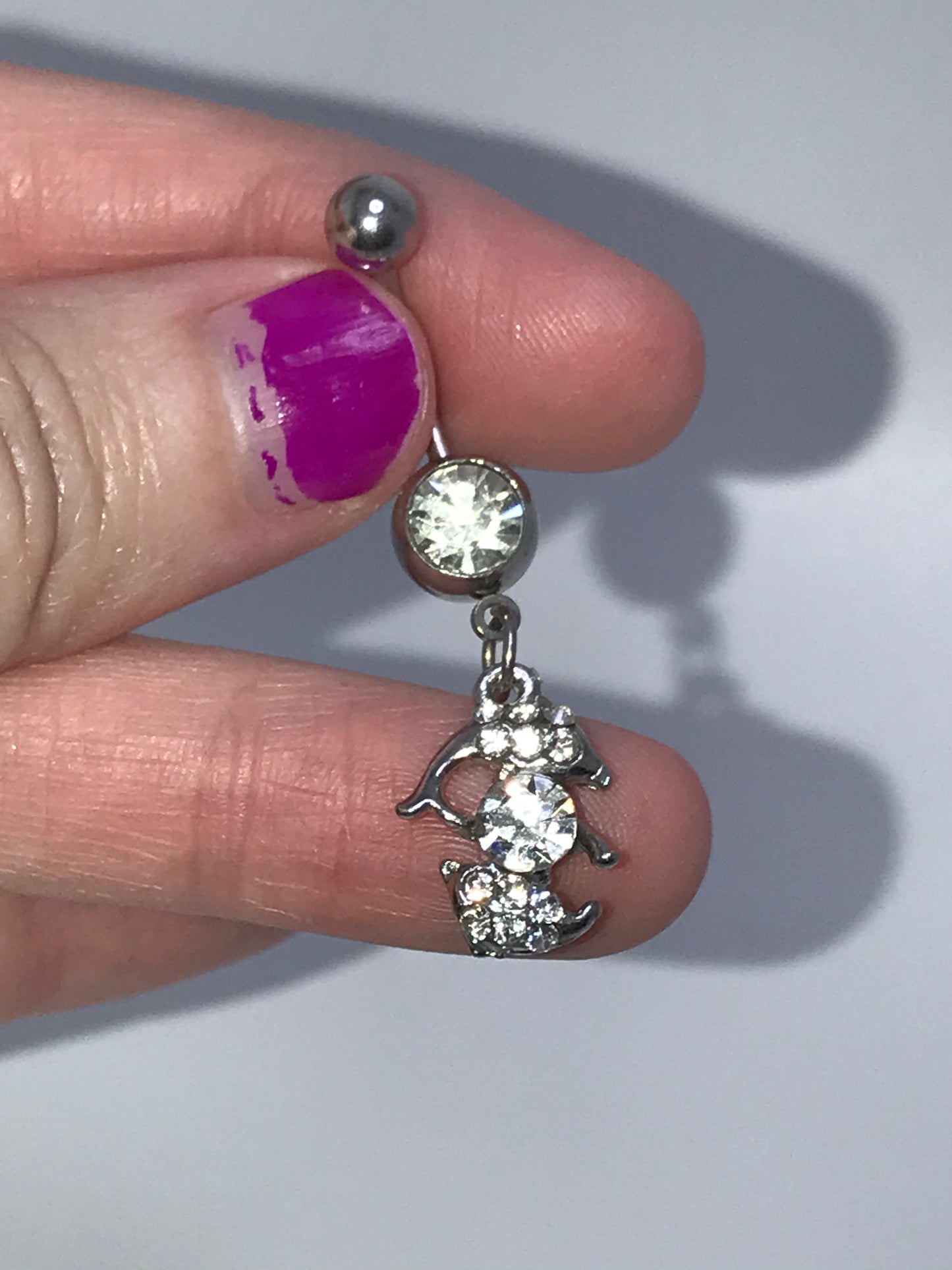 Clear Rhinestone Dolphin Dangle Belly Ring