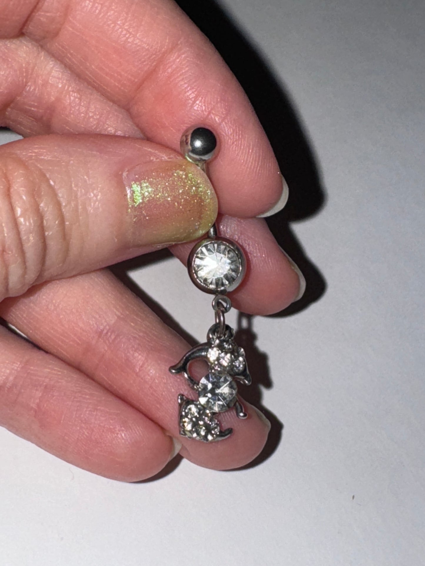Clear Rhinestone Dolphin Dangle Belly Ring
