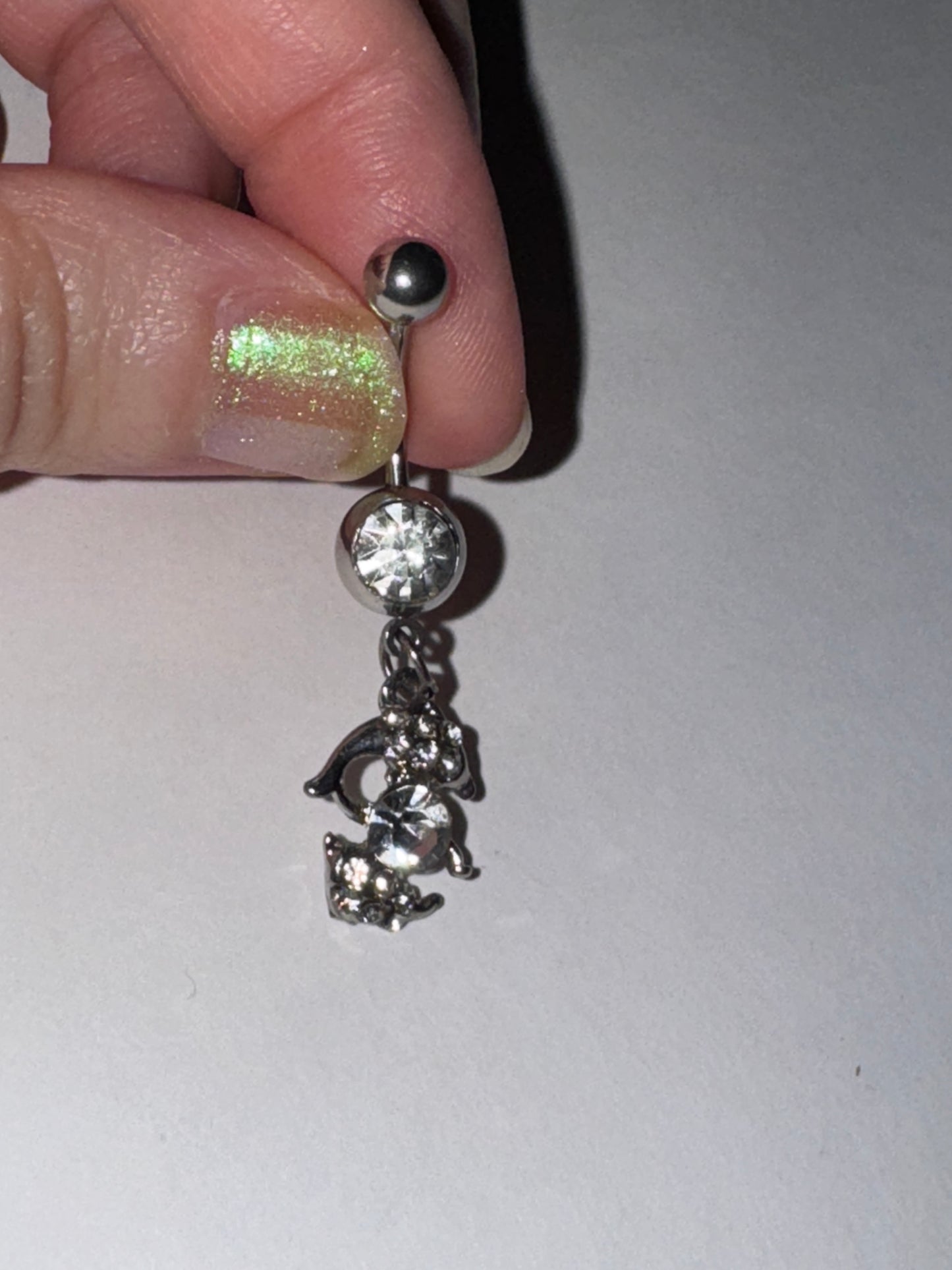 Clear Rhinestone Dolphin Dangle Belly Ring