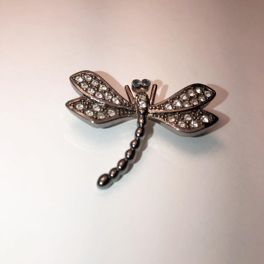 Pewter Rhinestone Dragonfly Pin, with Aqua Blue Eyes