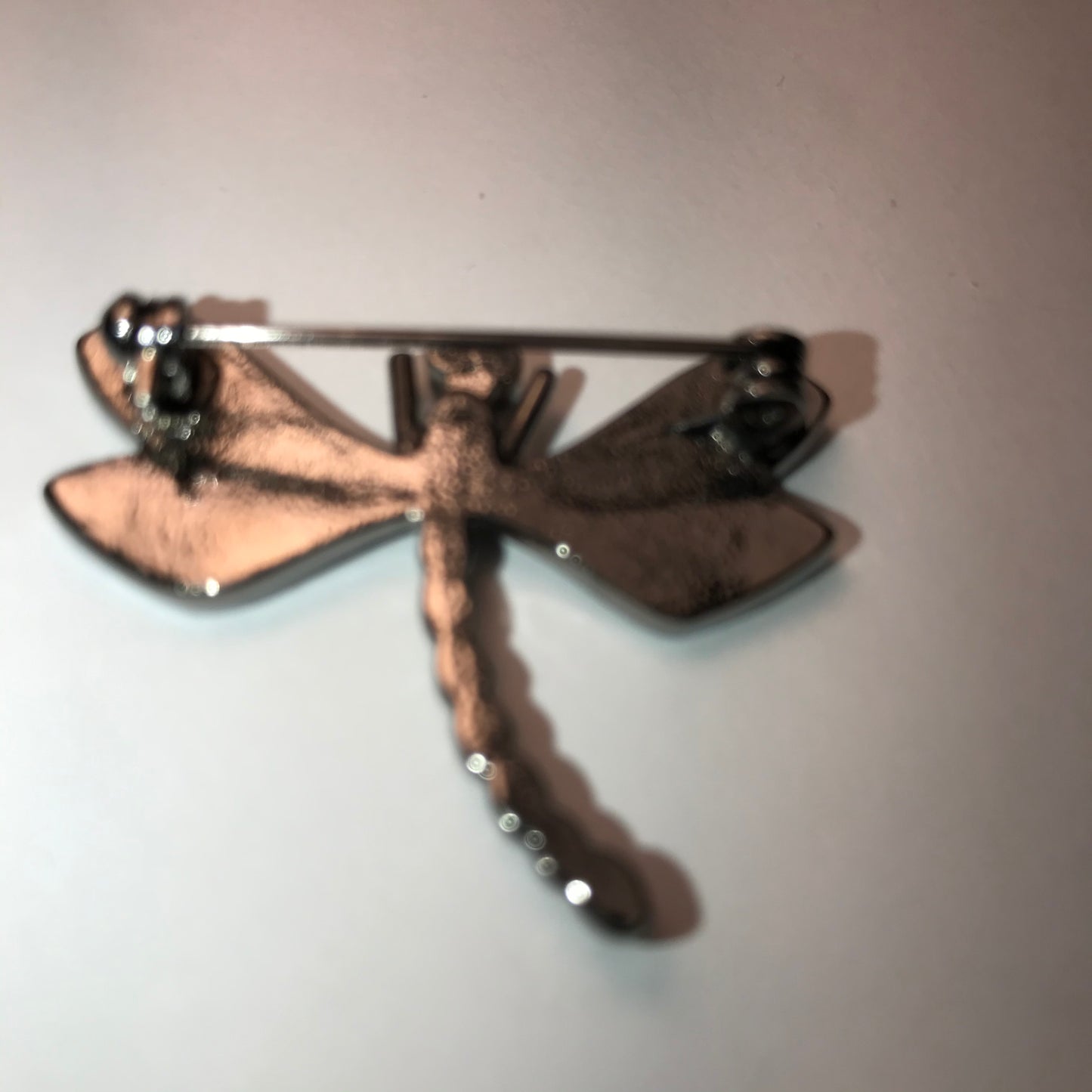 Pewter Rhinestone Dragonfly Pin, with Aqua Blue Eyes