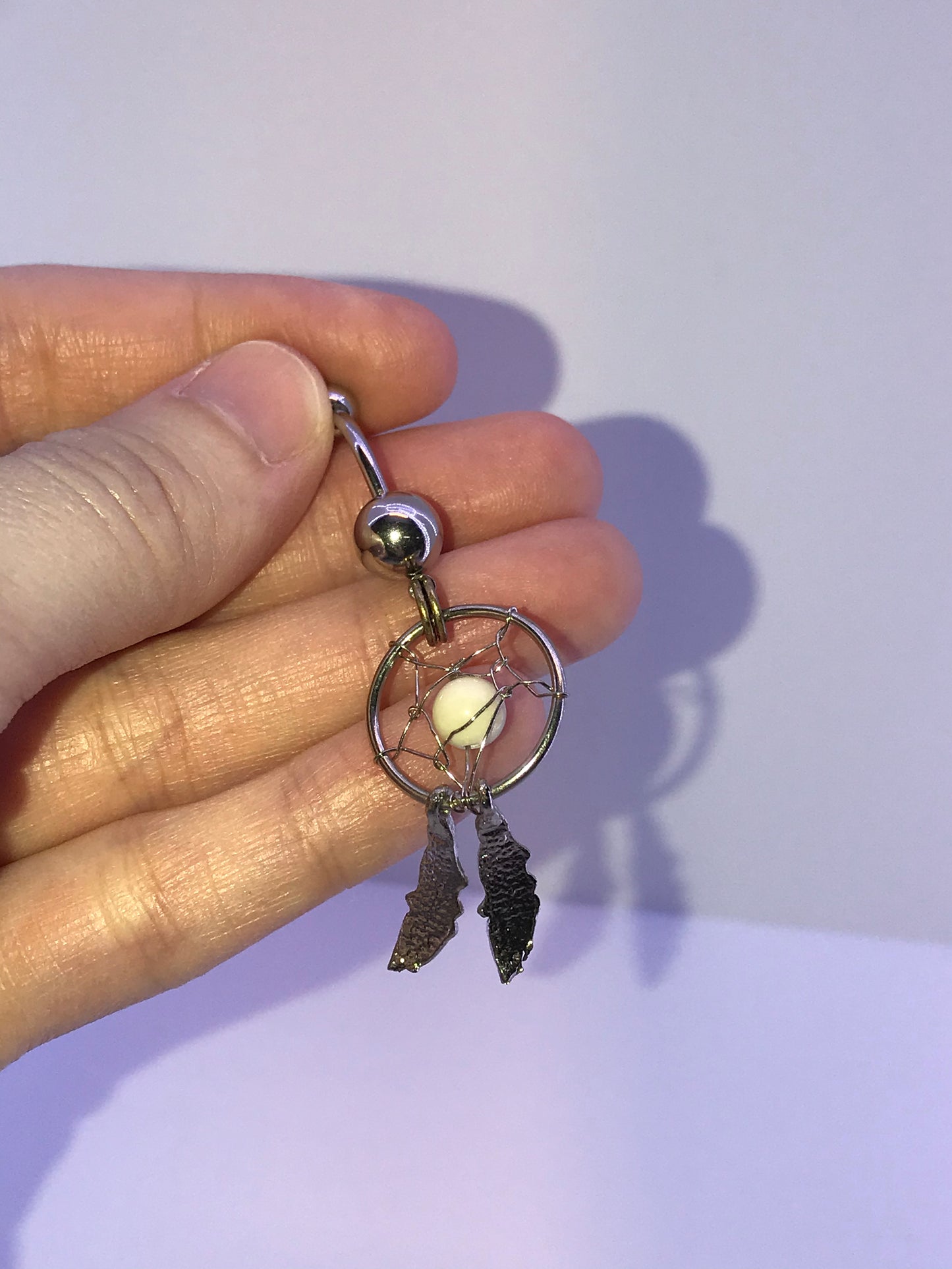 Peridot green with white bead Dream Catcher Dangle Belly Ring