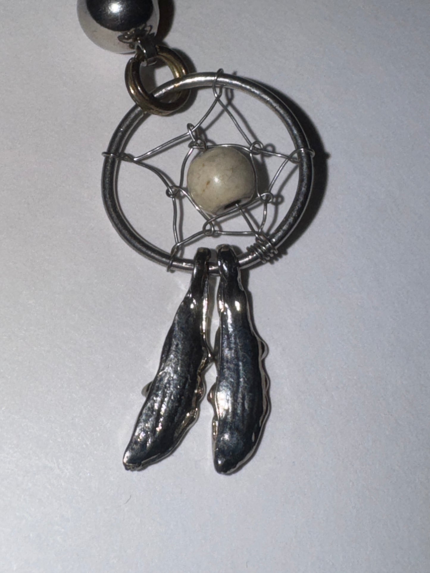 Topaz Orange gem with Cream bead Dream Catcher Dangle Belly Ring