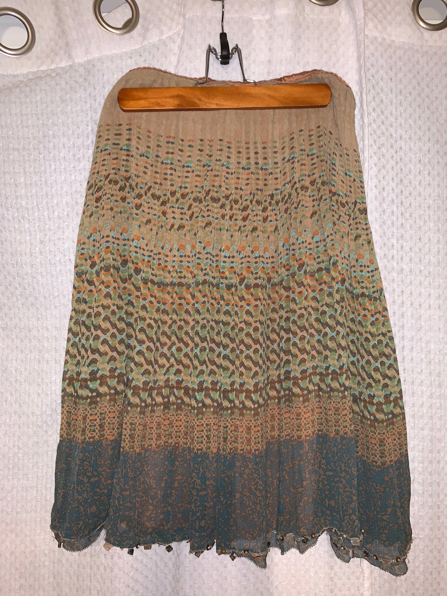 Elie Tahari Midi Boho Green and Brown Skirt