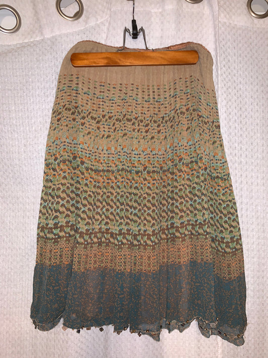 Elie Tahari Midi Boho Green and Brown Skirt