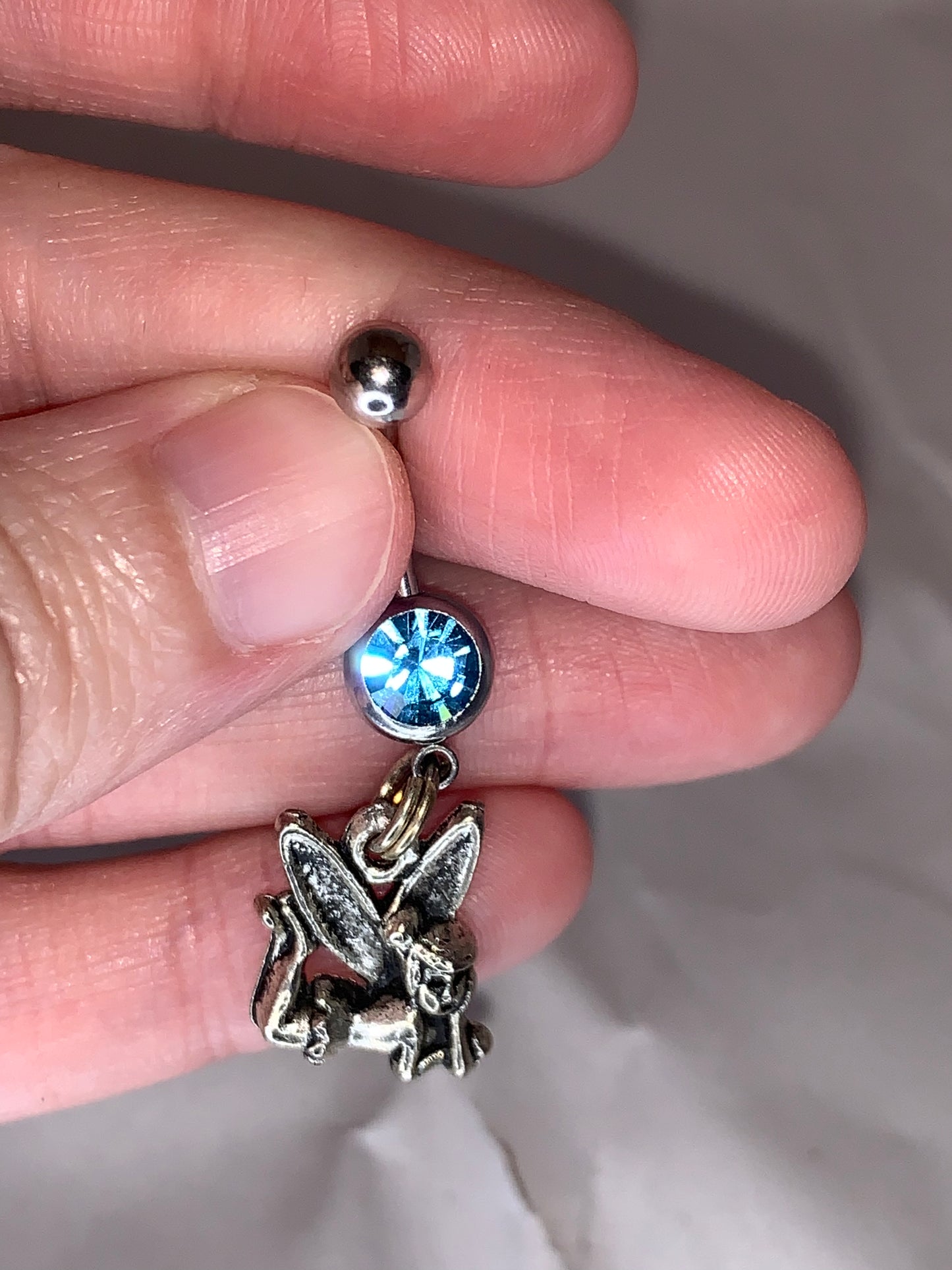 Tink Fairy with Aqua Blue gem, Fairy Design Dangle Belly Ring