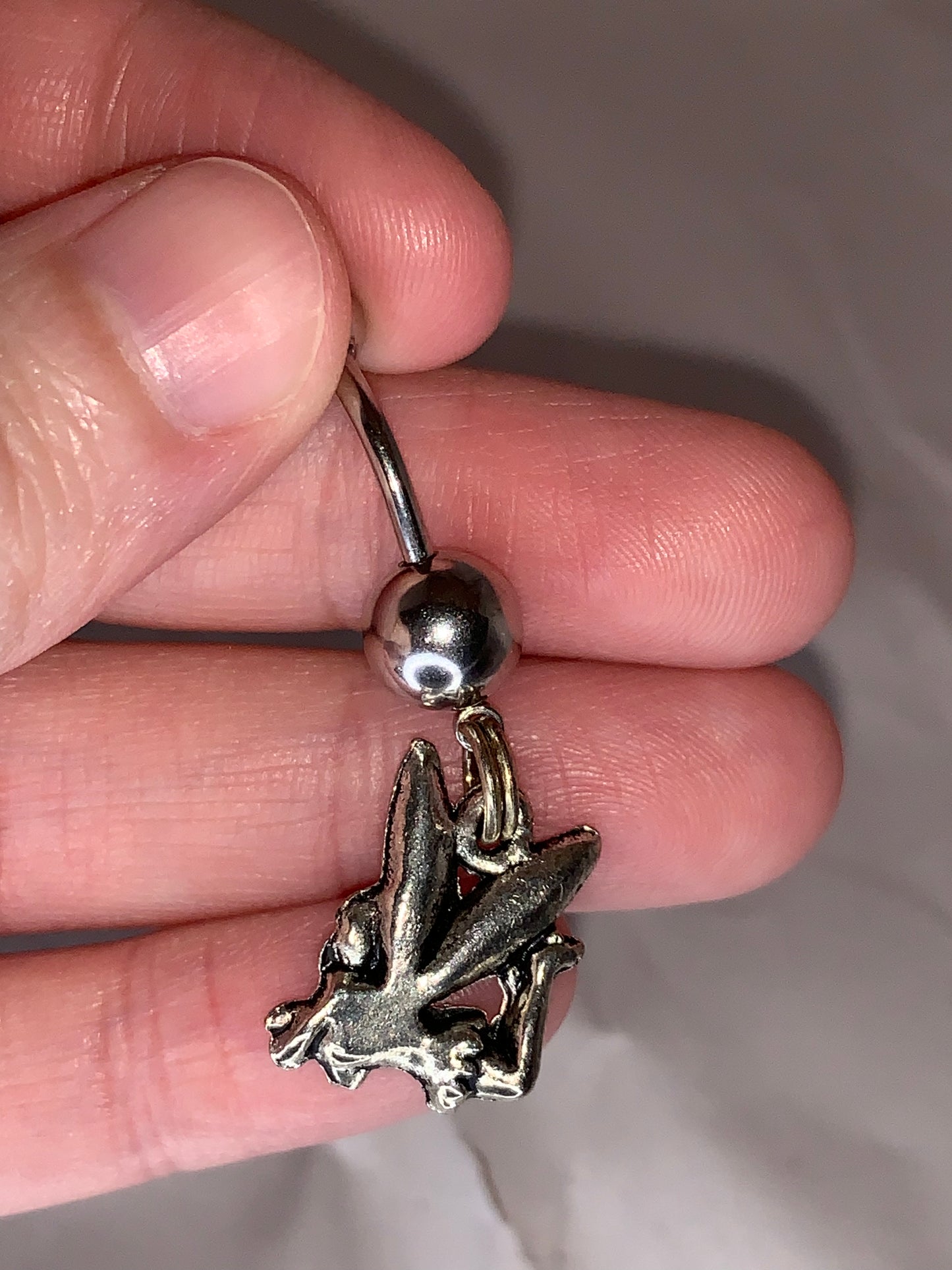 Tink Fairy with Aqua Blue gem, Fairy Design Dangle Belly Ring