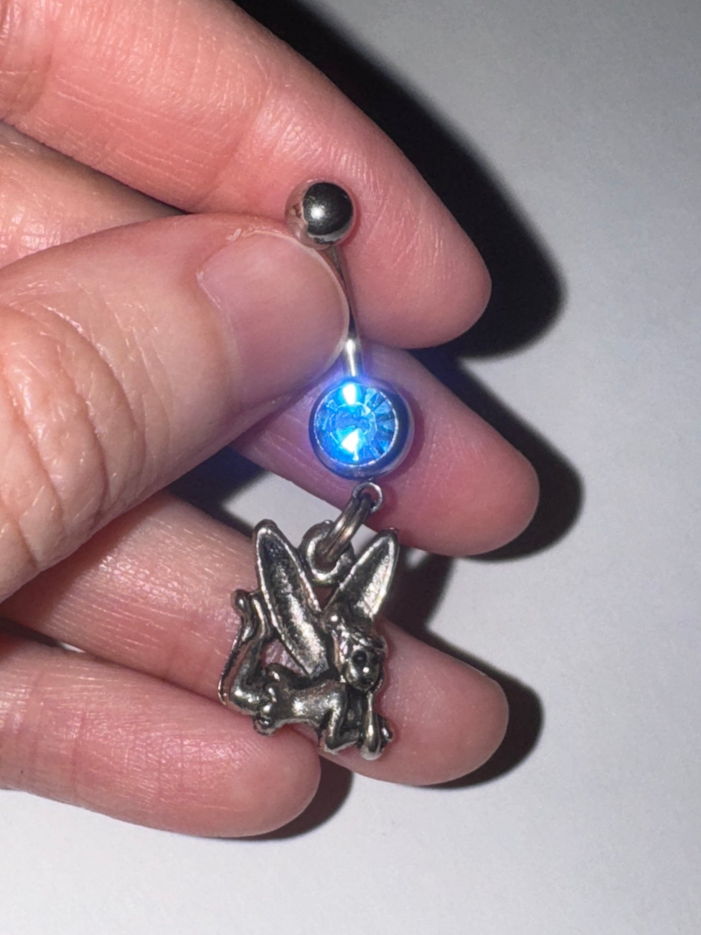 Tink Fairy with Aqua Blue gem, Fairy Design Dangle Belly Ring