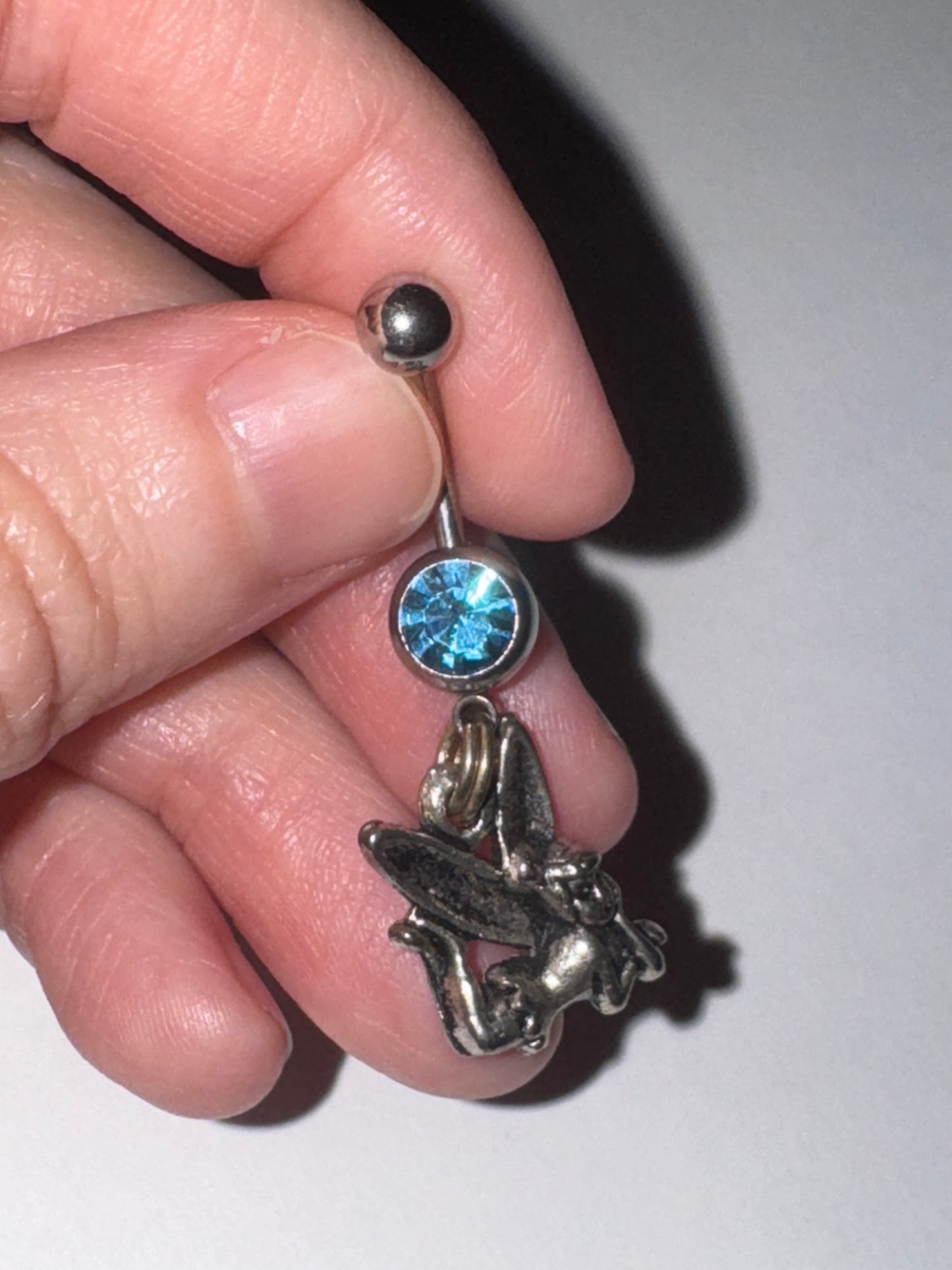 Tink Fairy with Aqua Blue gem, Fairy Design Dangle Belly Ring