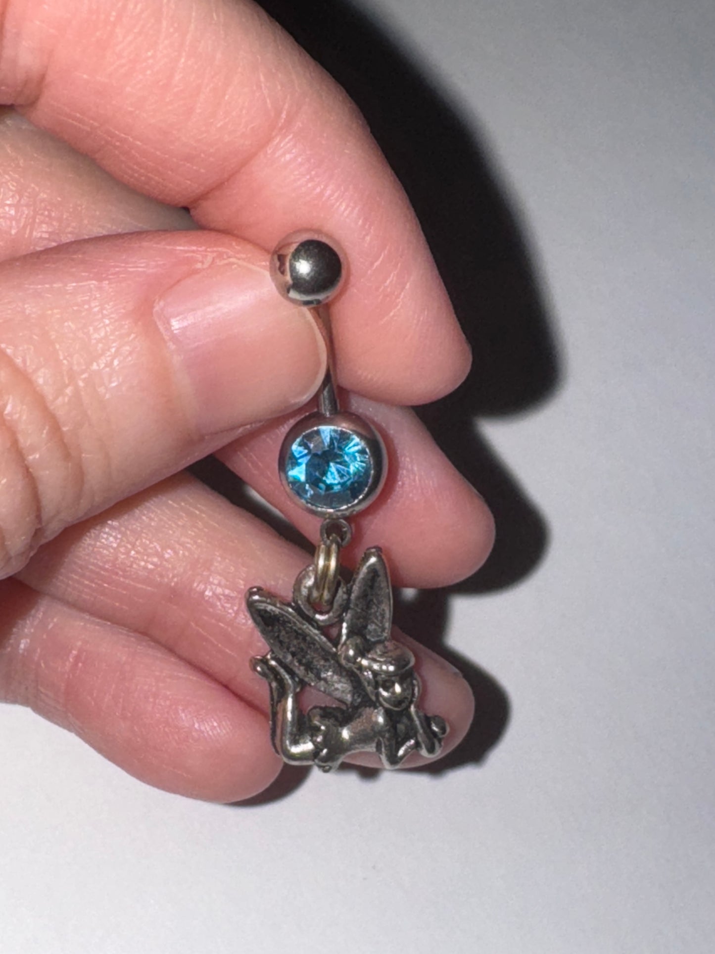 Tink Fairy with Aqua Blue gem, Fairy Design Dangle Belly Ring