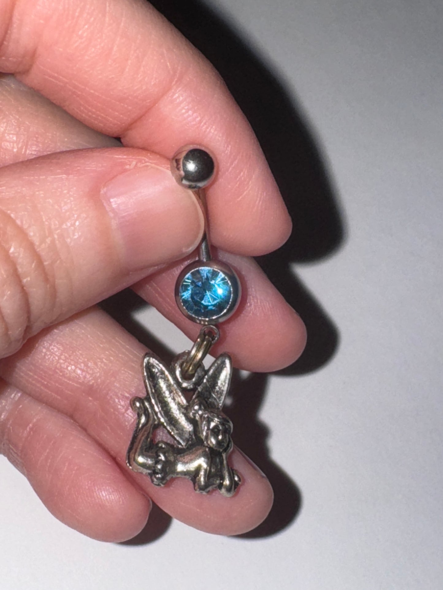 Tink Fairy with Aqua Blue gem, Fairy Design Dangle Belly Ring
