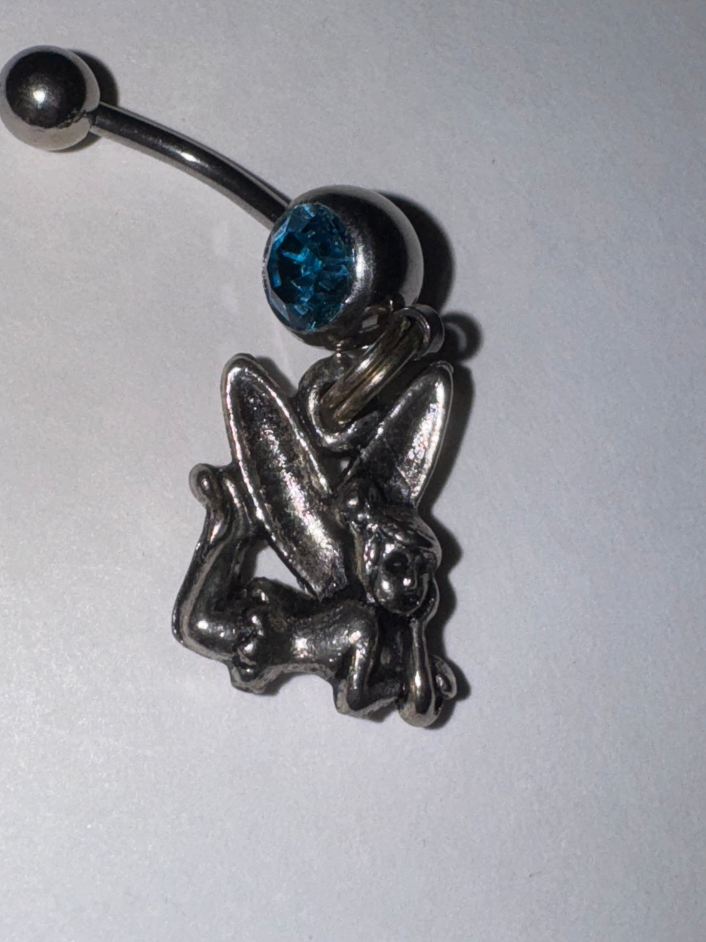 Tink Fairy with Aqua Blue gem, Fairy Design Dangle Belly Ring