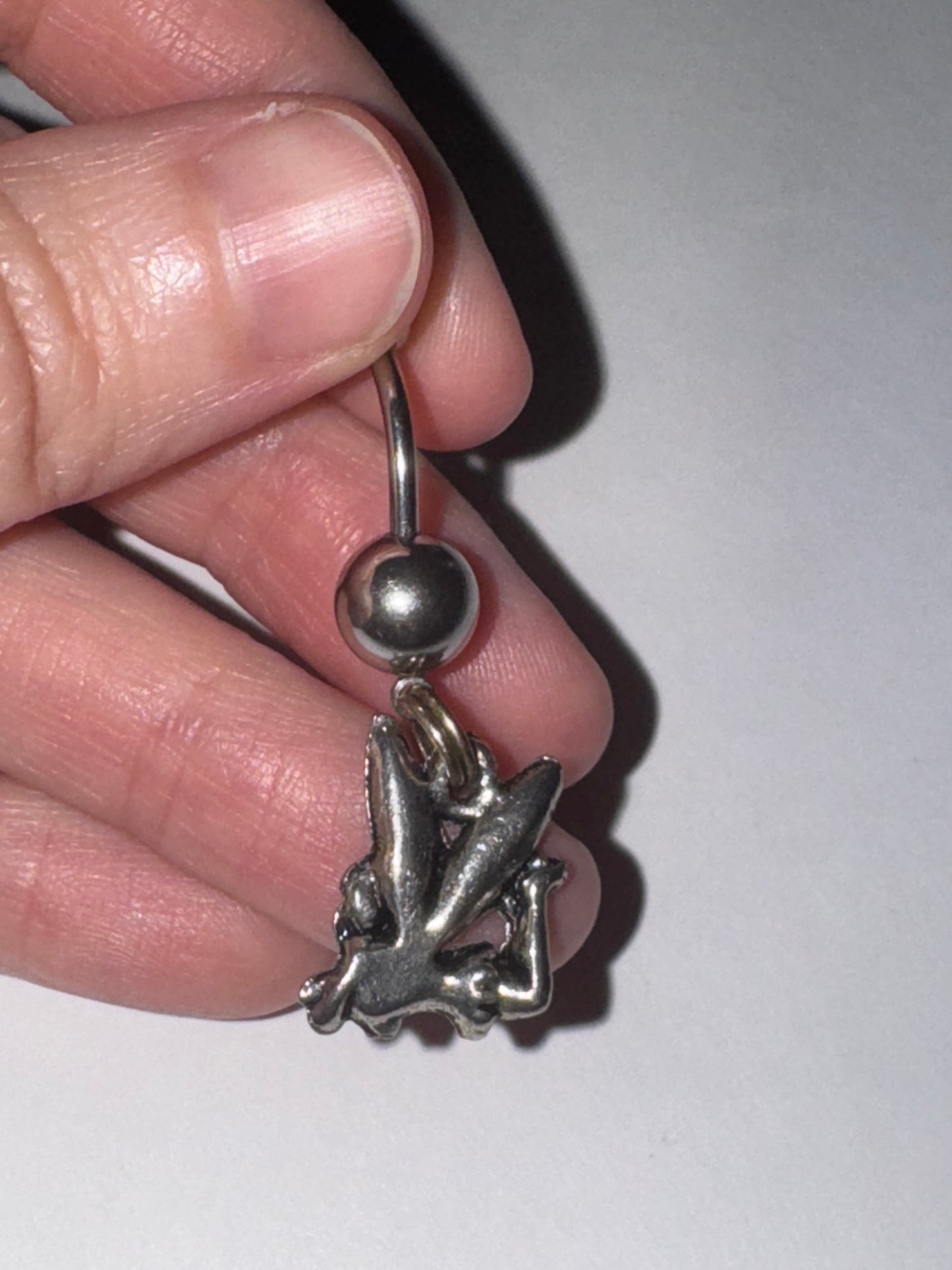 Tink Fairy with Aqua Blue gem, Fairy Design Dangle Belly Ring