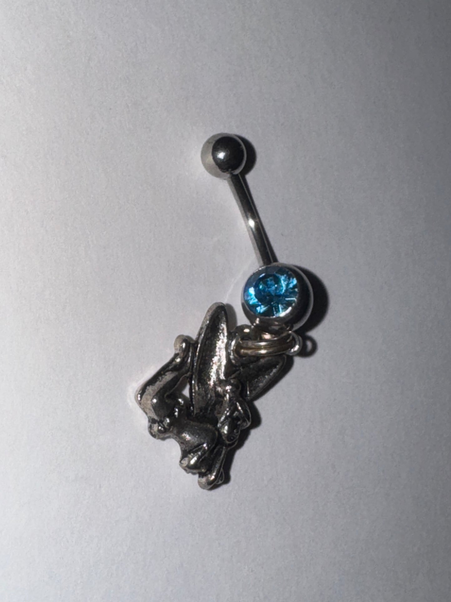 Tink Fairy with Aqua Blue gem, Fairy Design Dangle Belly Ring