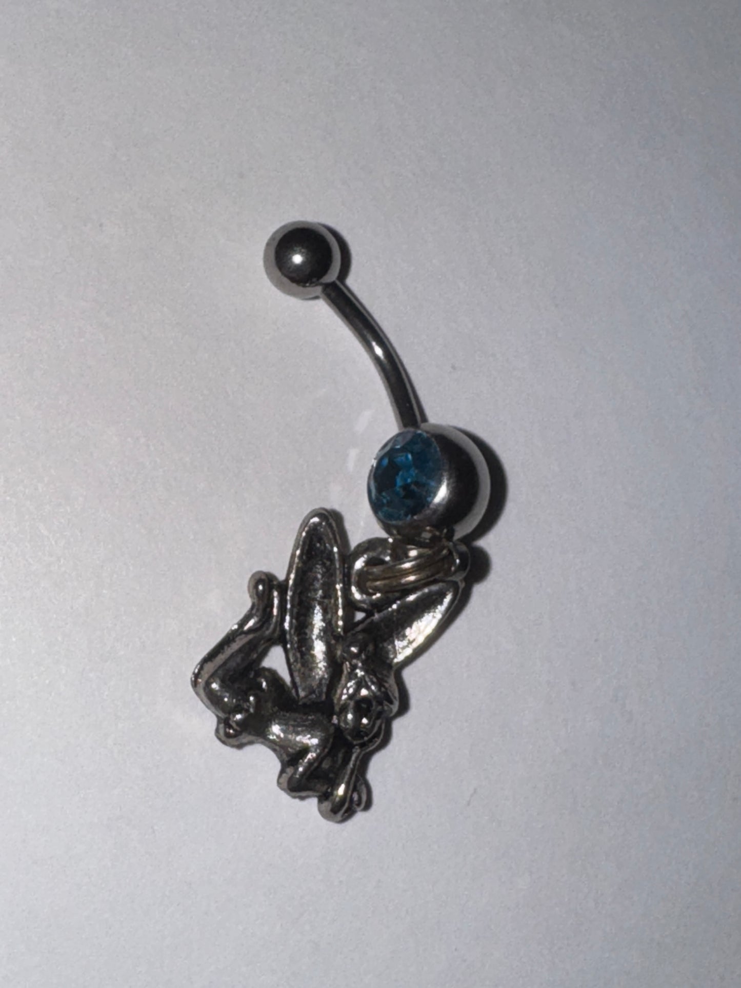 Tink Fairy with Aqua Blue gem, Fairy Design Dangle Belly Ring