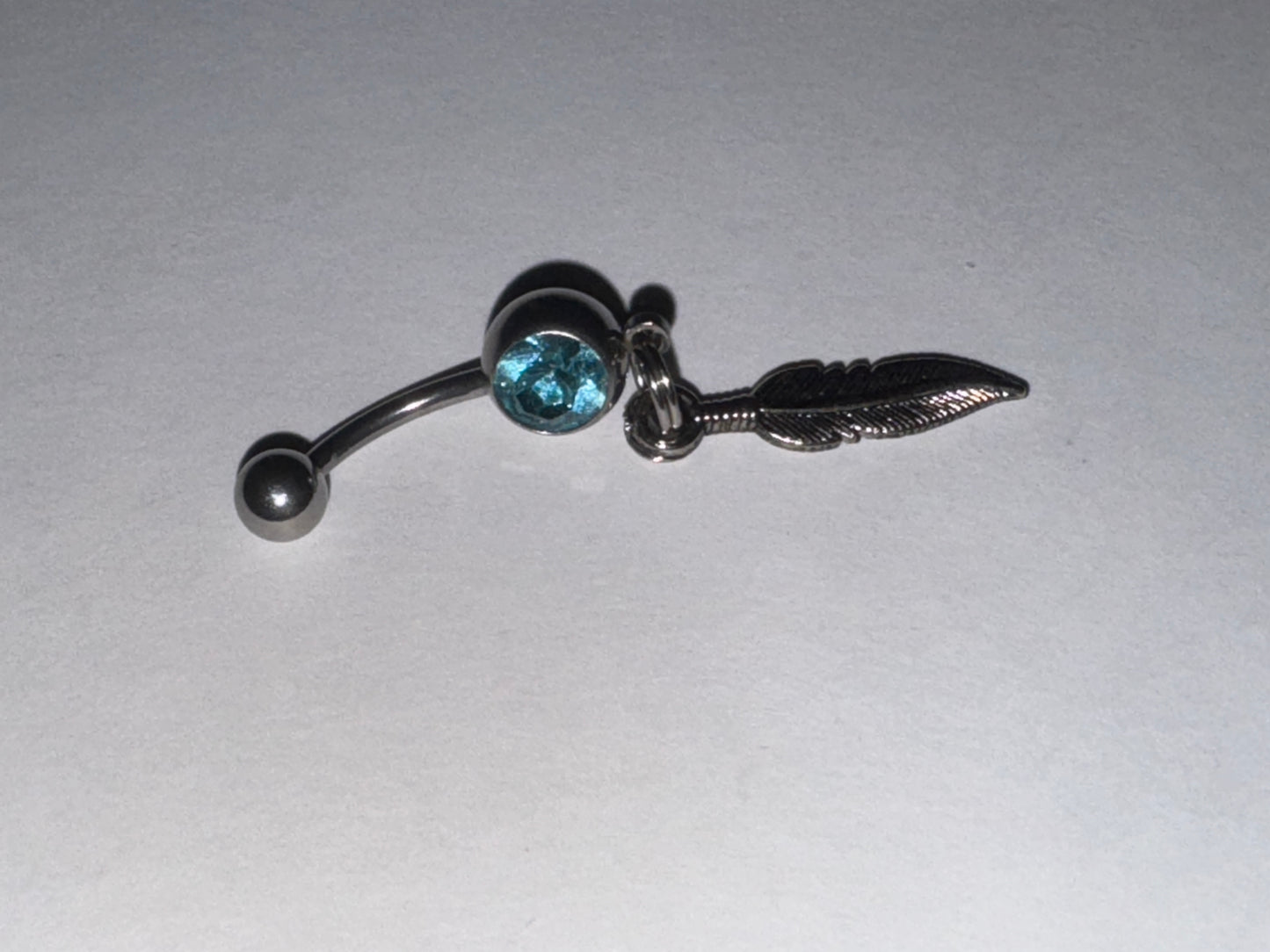 Aqua Blue Gem Feather Dangle Belly Ring