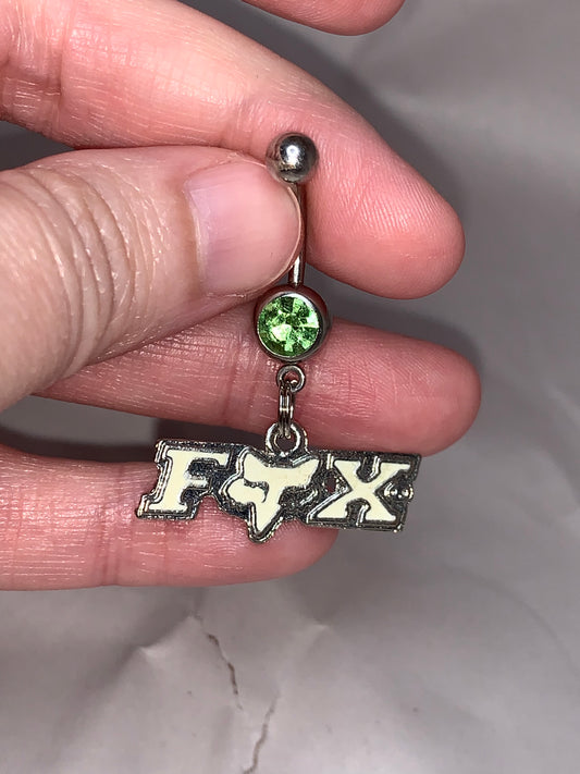 White and Green Fox Dangle Belly Ring
