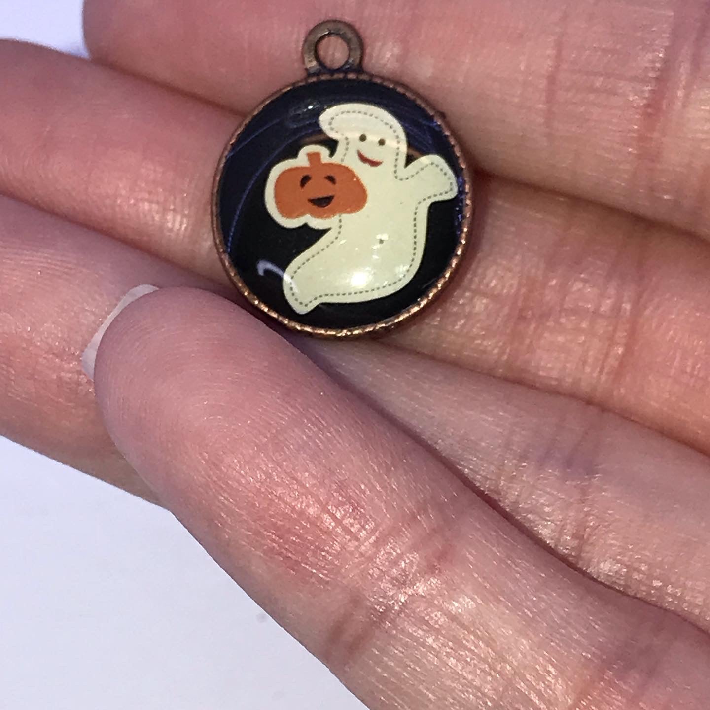 Cute Ghost with Pumpkin Halloween Charm