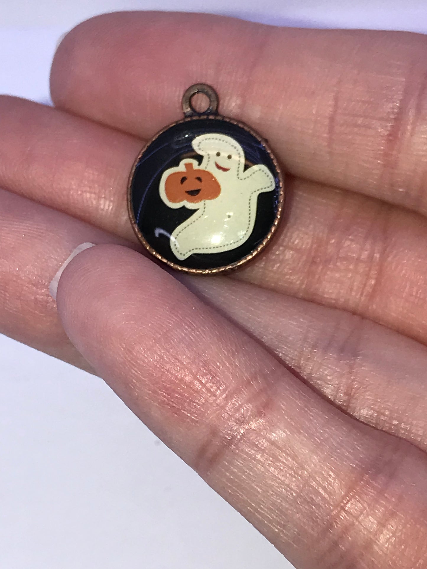 Cute Ghost with Pumpkin Halloween Charm
