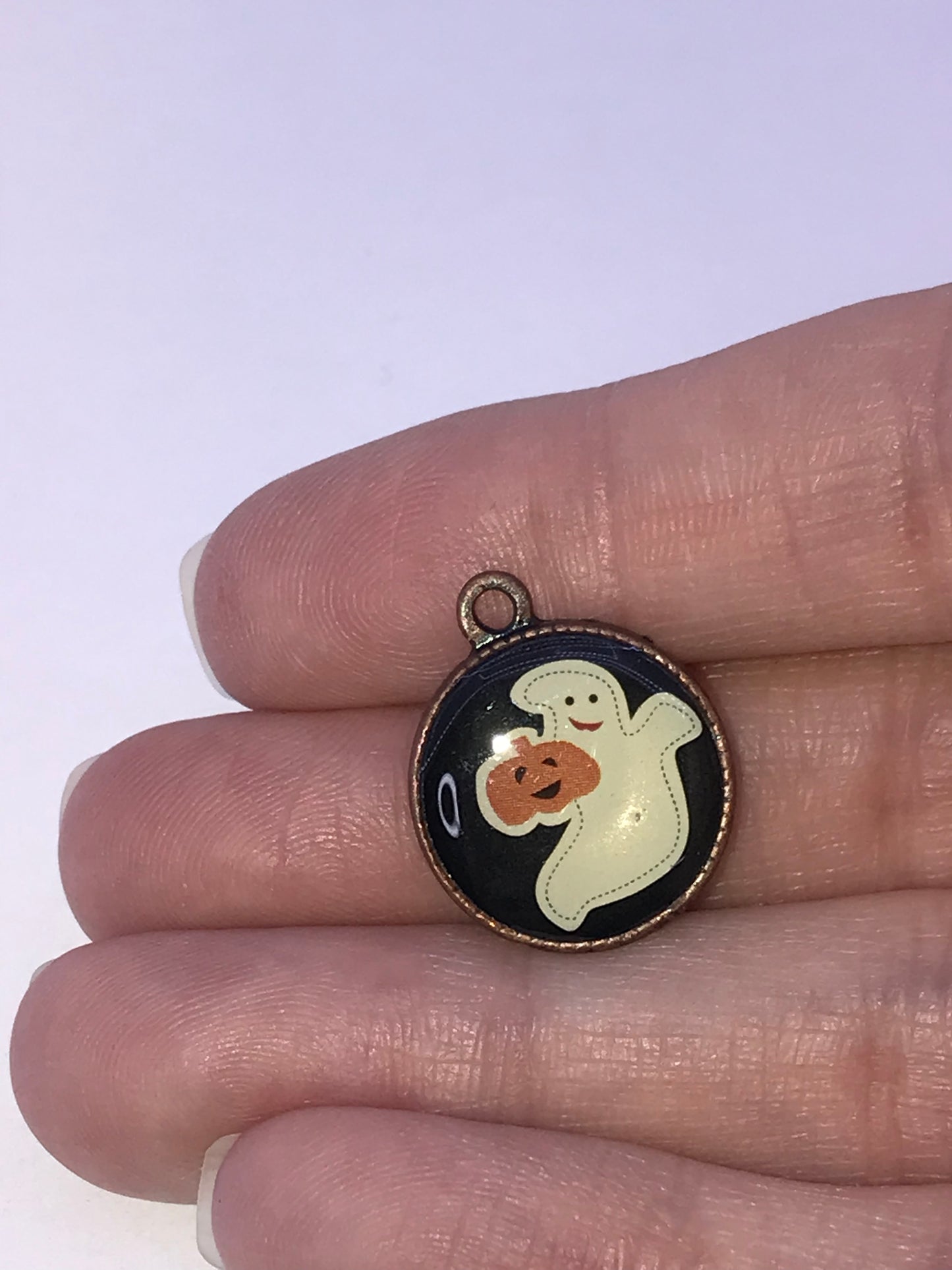 Cute Ghost with Pumpkin Halloween Charm