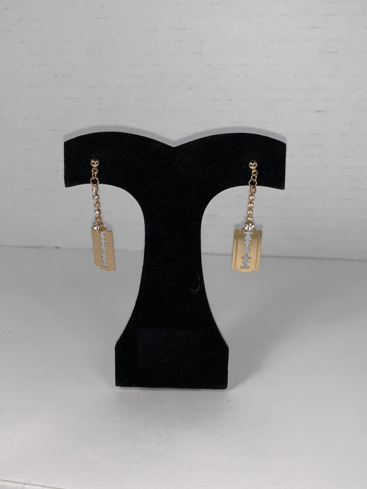 Gold Razor Blade Dangle Post Earrings