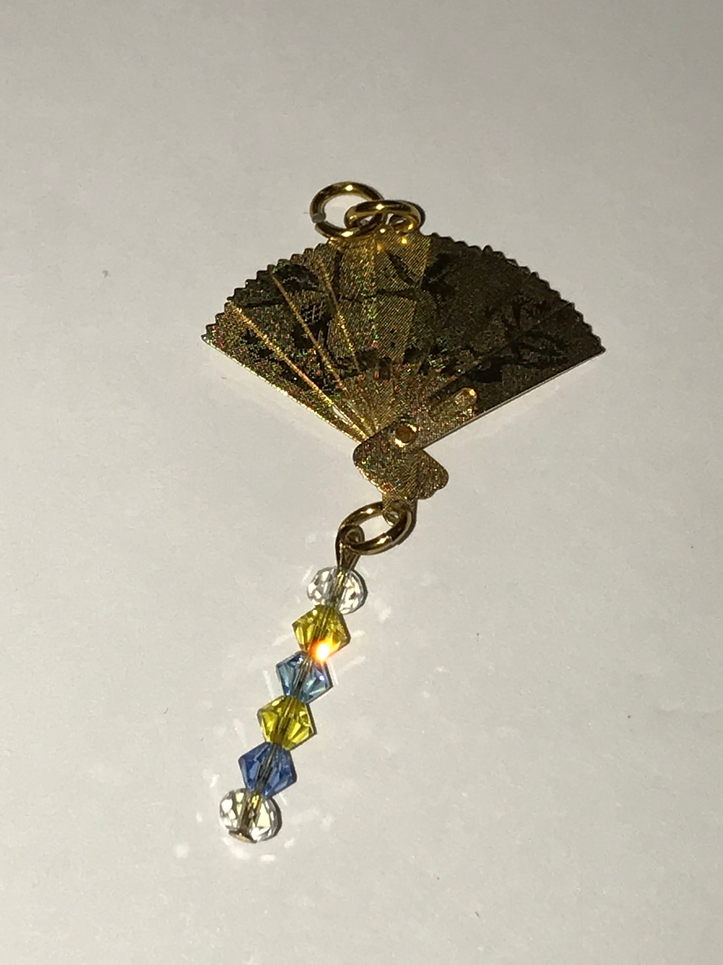 Gold Fan Pendant with Swarovski Accents