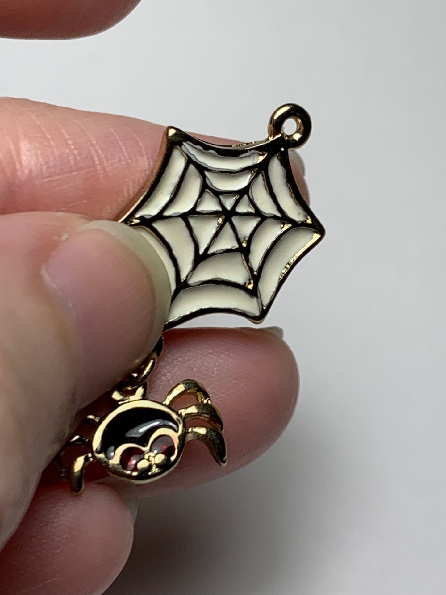 Golden Spider Web with Spider Dangle Pendant